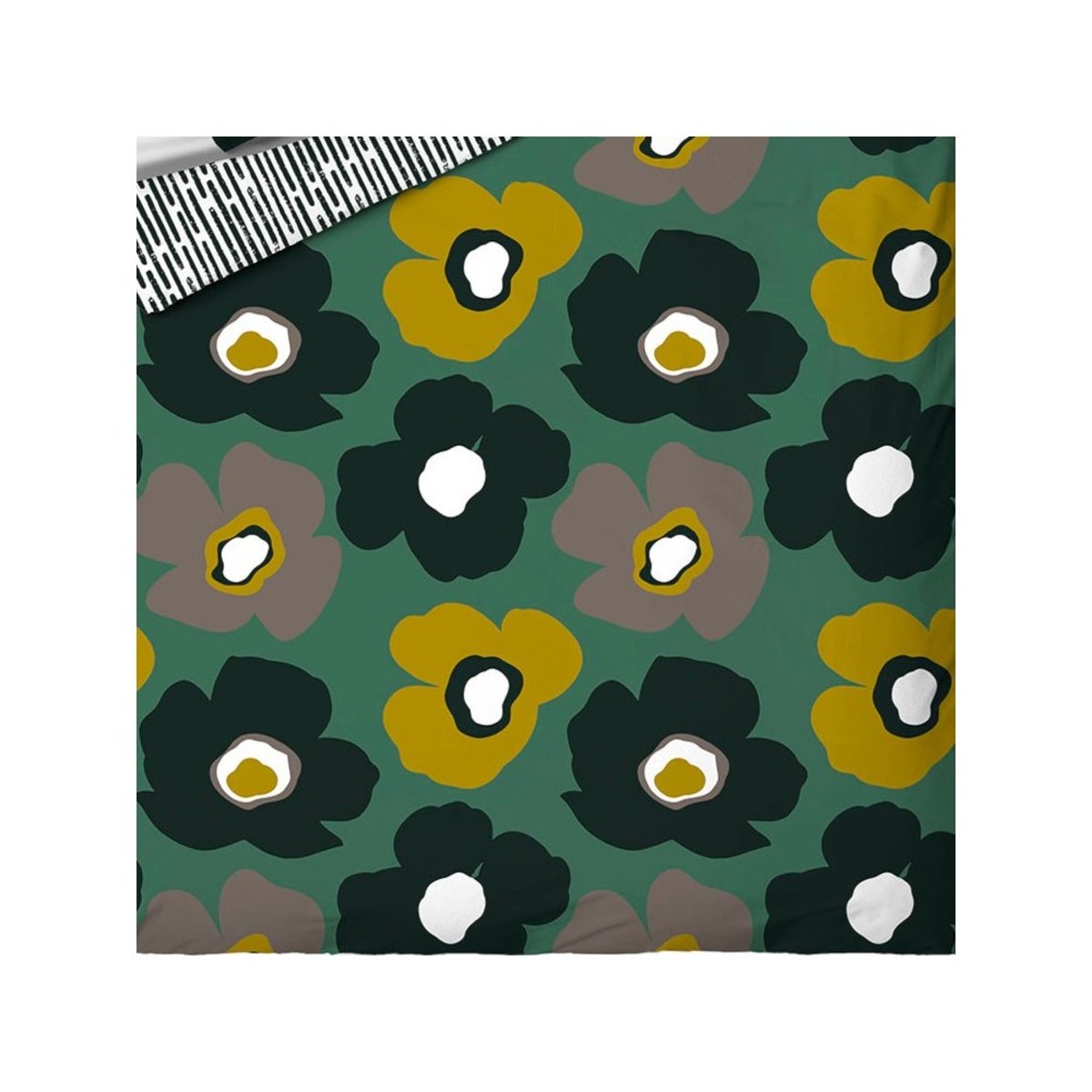 Housse de couette 260x240 FLEURIE + 2 taies 100% coton vert, DECORATIE