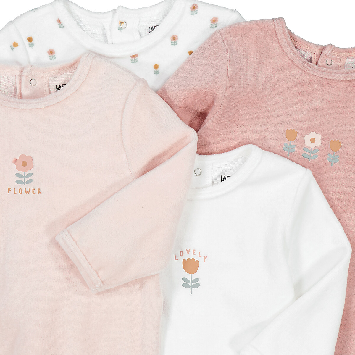 Lot de 4 pyjamas 1 pièce en velours, motif floral assortis, LA REDOUTE COLLECTIONS