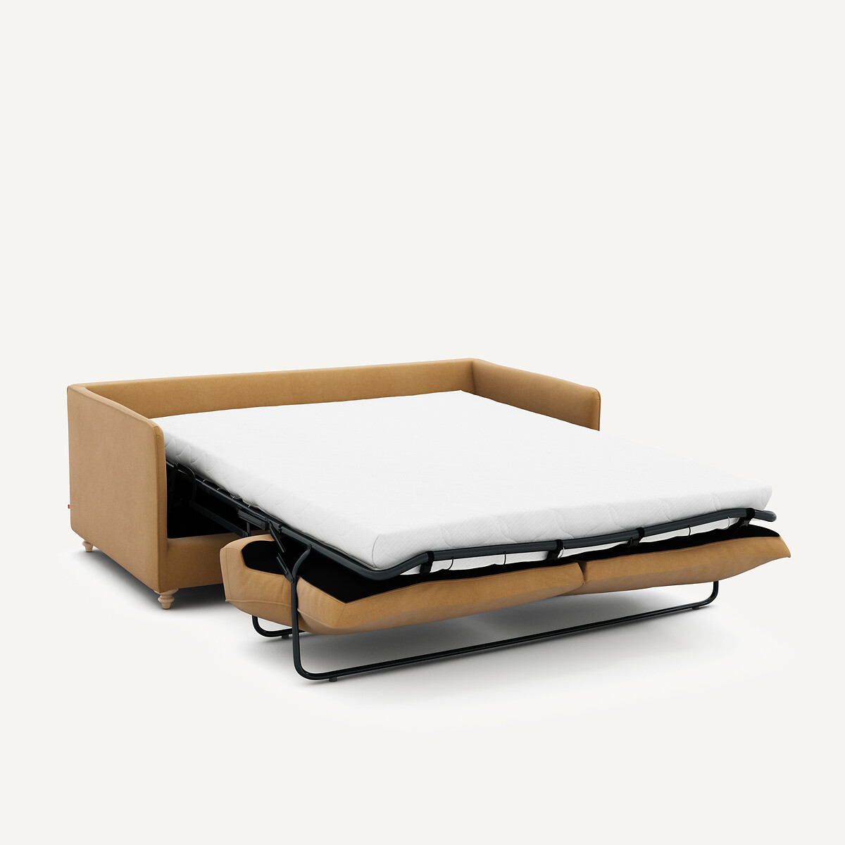 Canapé compact 3 places convertible en velours de lin, LAZARE caramel, AM.PM