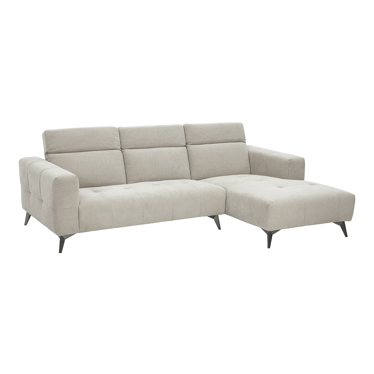 Canapé d'angle droit 3 places avec têtières ajustables en tissu chenille beige et métal NORELL beige, MILIBOO
