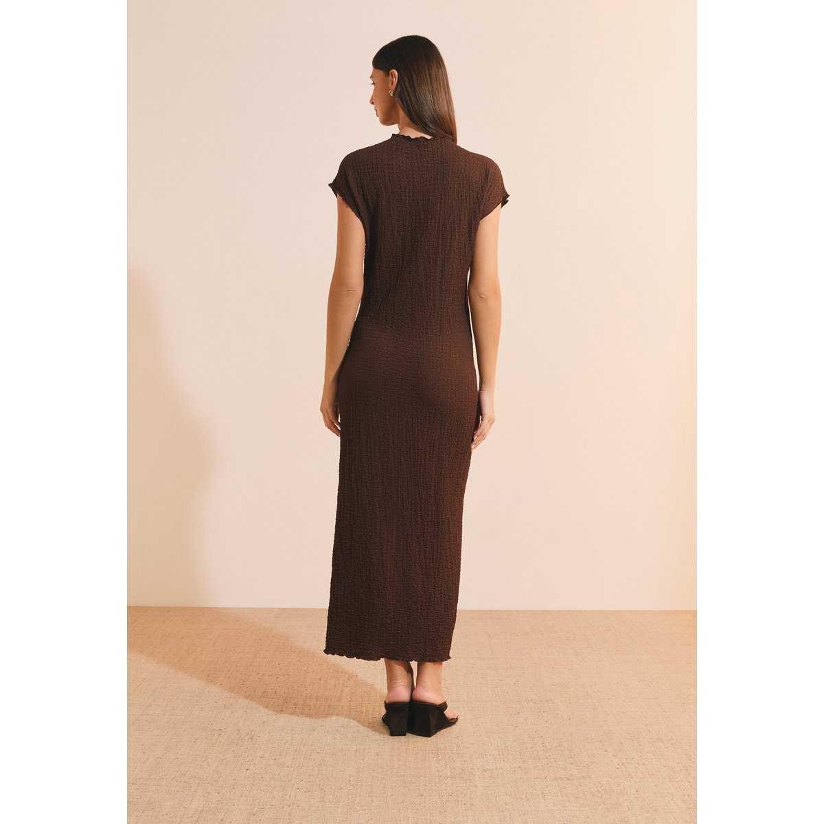 Robe longue matiérée ROLIE chocolat, ETAM