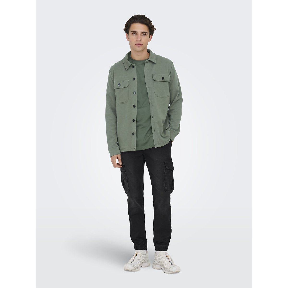 Sovracamicia con tasche grigio verde, ONLY & SONS