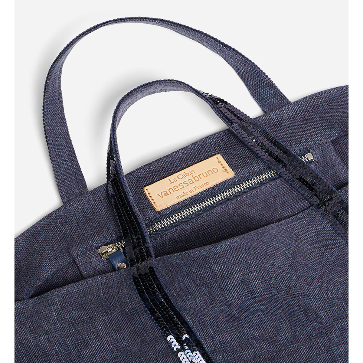 Linen Large Tote Bag with Sequin Trim denim blue , VANESSA BRUNO