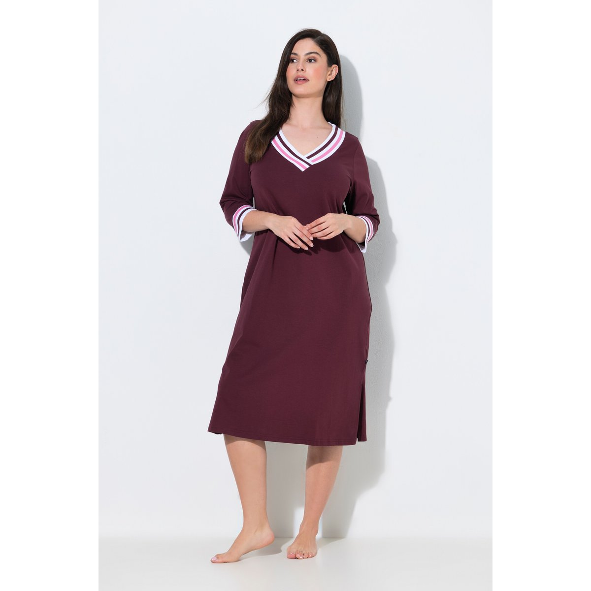 Chemise de nuit V, manches 3/4 rouge vin foncé, ULLA POPKEN