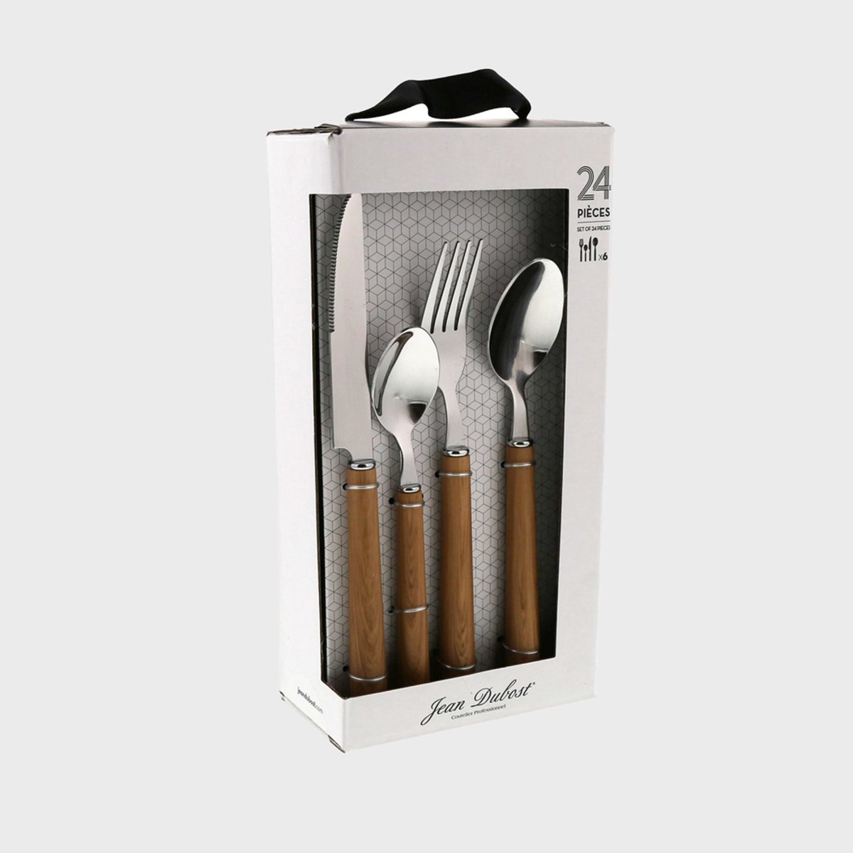 Coffret ménagère de 24 pièces round façon bois marron, JEAN DUBOST