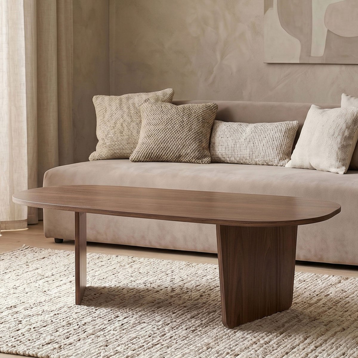 Table basse ovale en bois 130x65cm- SOMA bois foncé, DRAWER