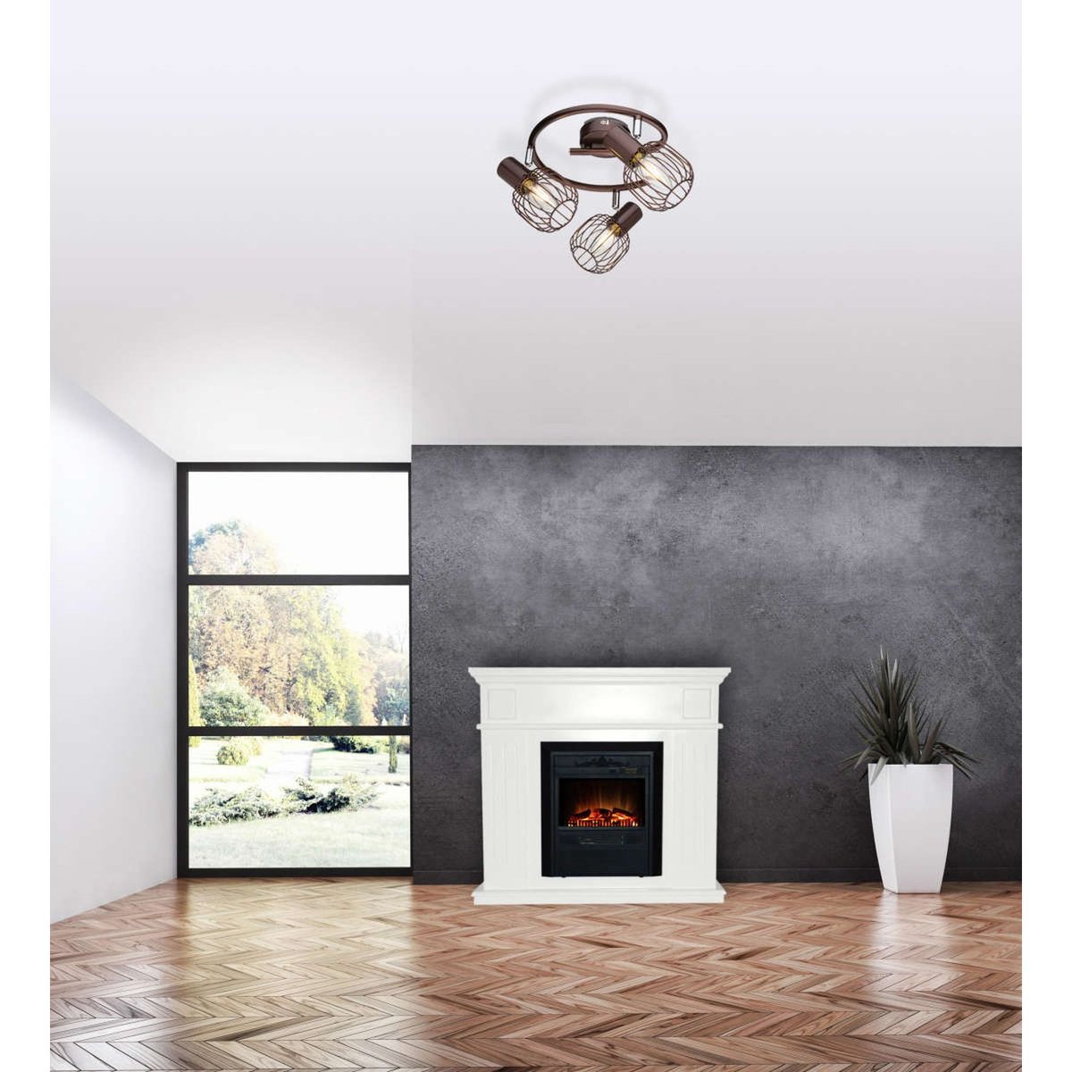 Plafonnier rond 3 spots en métal design industriel AKIN marron, GLOBO LIGHTING