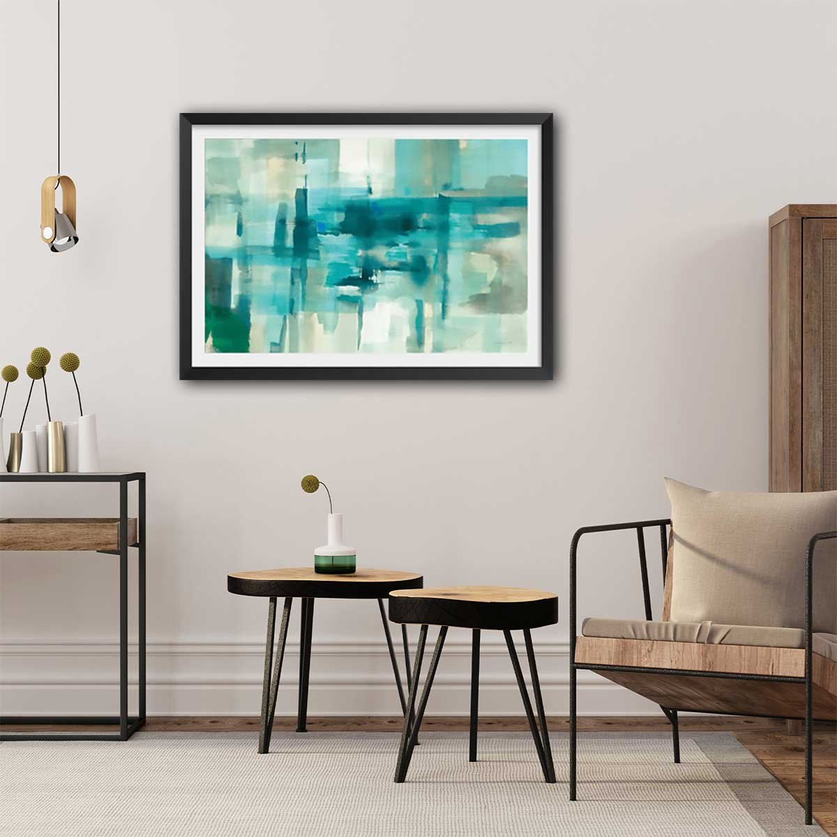 Affiche Liquide bleu affiche + cadre en bois - noir, HEXOA