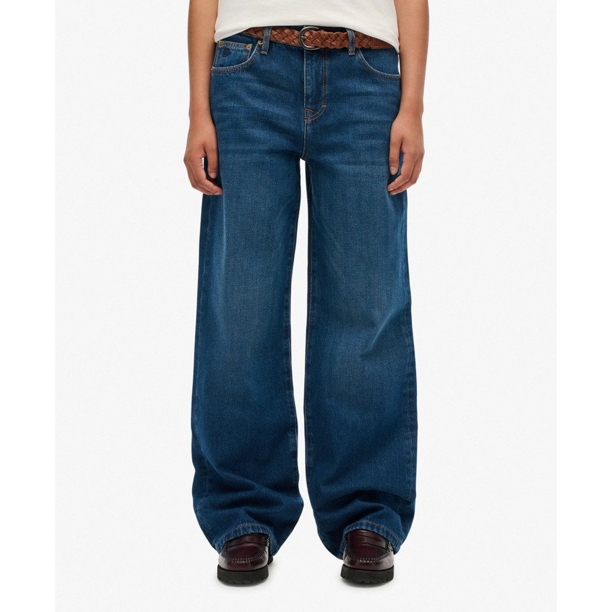 Jean Large en Coton Bio Taille Moyenne denim indigo profond, SUPERDRY