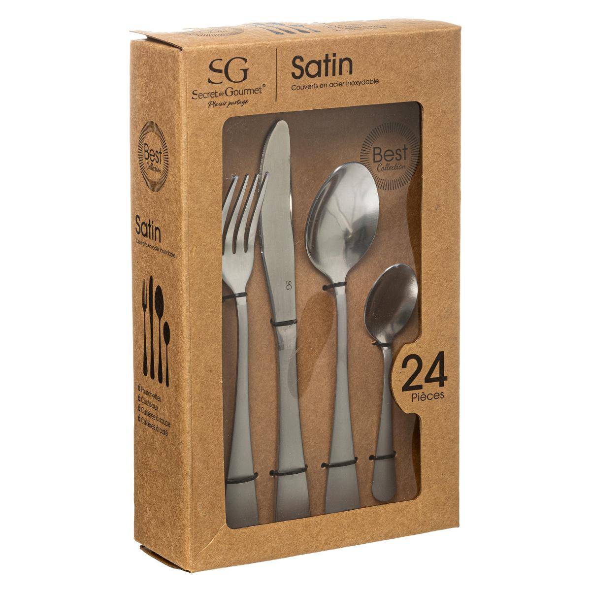 Ménagère 24 pièces en acier inoxydable SATIN argent, SECRET DE GOURMET