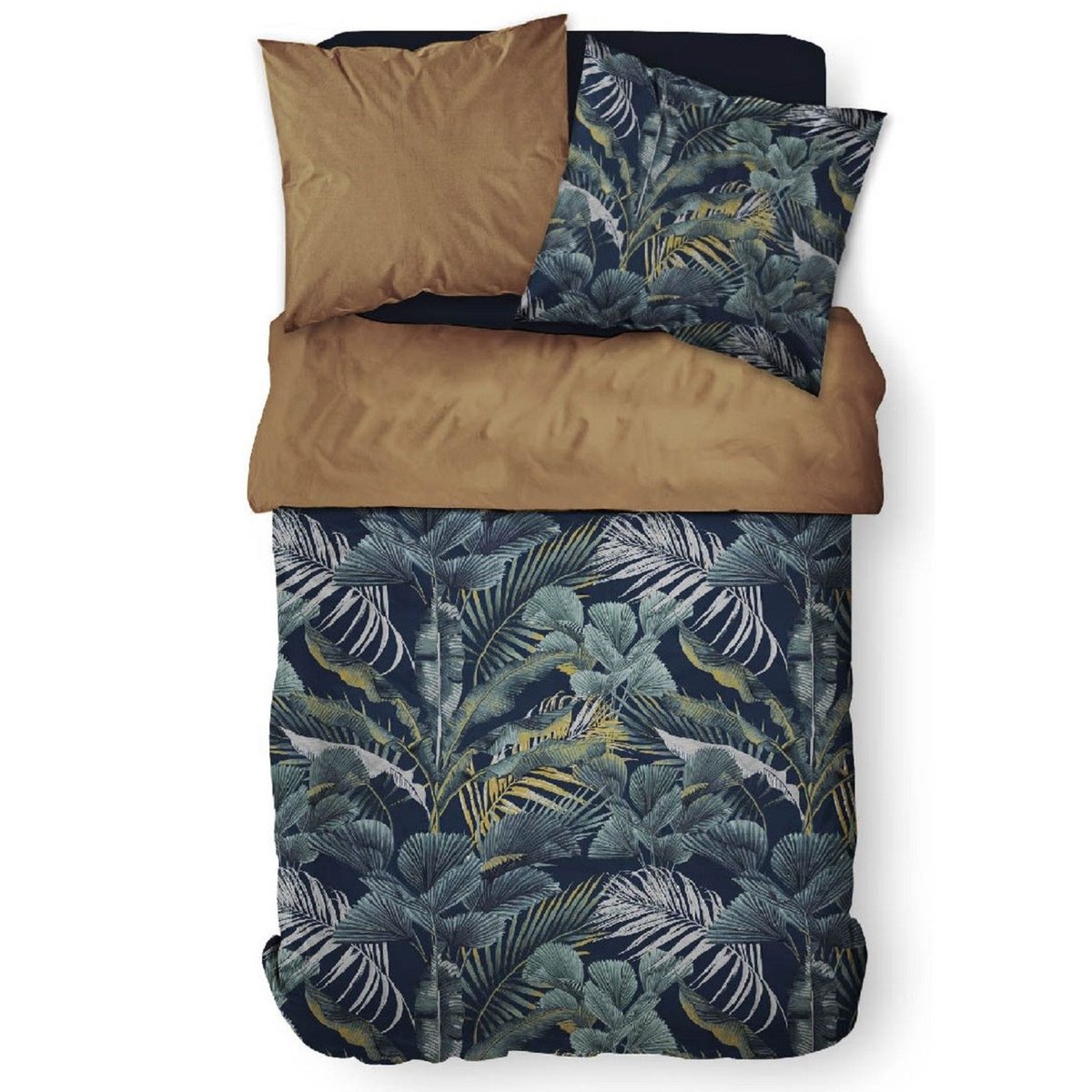 Parure de lit coton 2 personnes imprimé jungle SUNSHINE bleu, TODAY