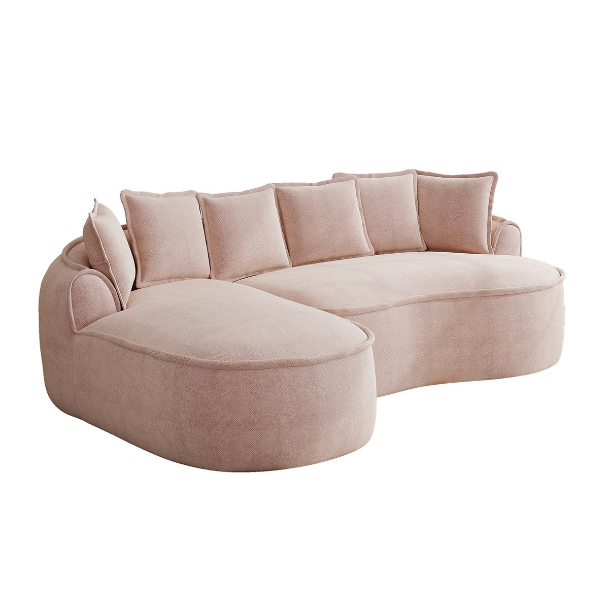 Canapé d’angle avec méridienne gauche, PASSEOLC rose, MEUBLES COSY