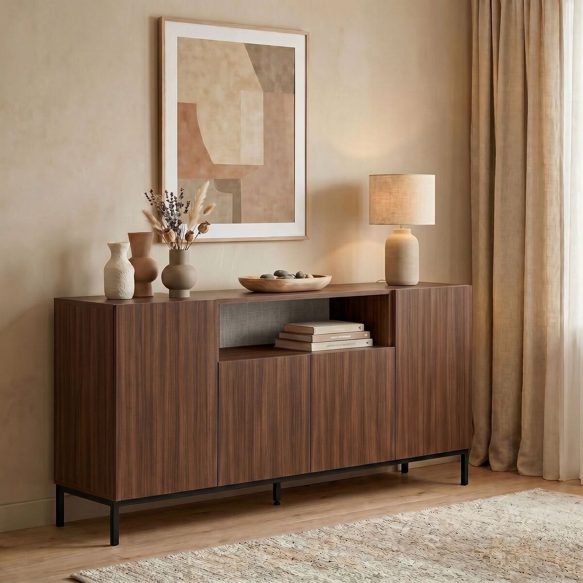 Buffet 4 portes 1 niche - OLIVER noyer, CALICOSY