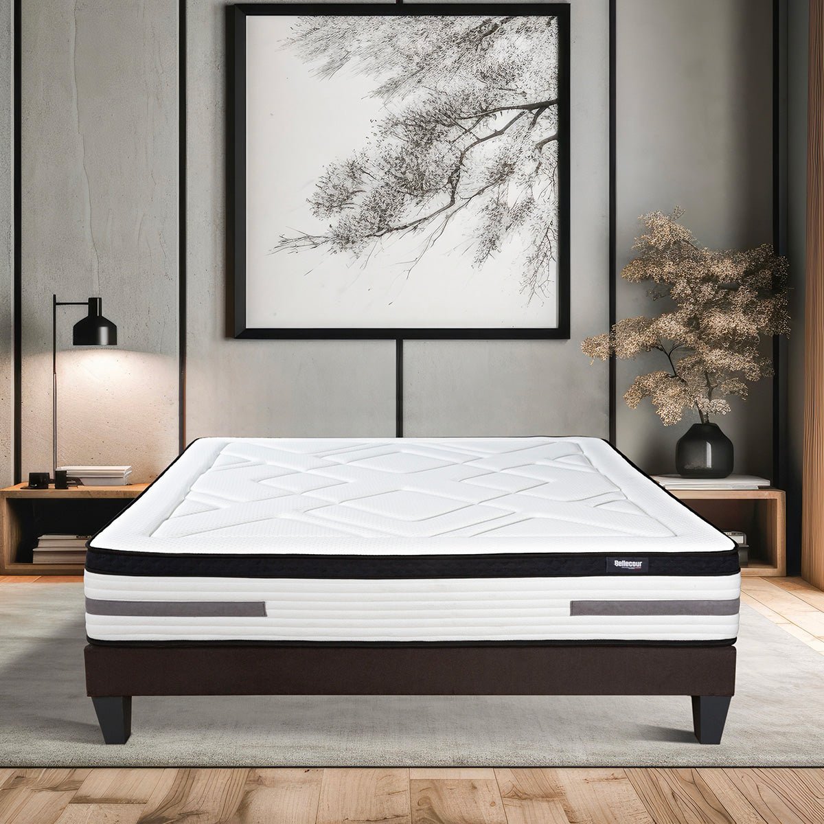 Matelas Ressorts ensachés Bellevue 90x200 cm Accueil Mémoire de forme blanc, BELLECOUR
