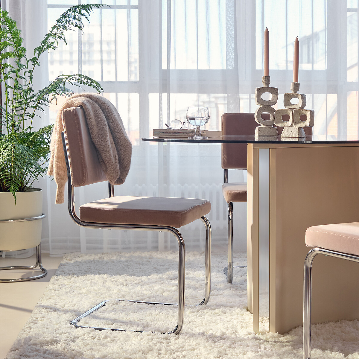 Lot de 2 chaises cantilever en velours, Sarva beige, LA REDOUTE INTERIEURS