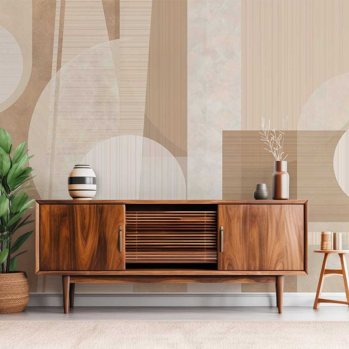 Papier peint beige structuré intissé, HEXOA