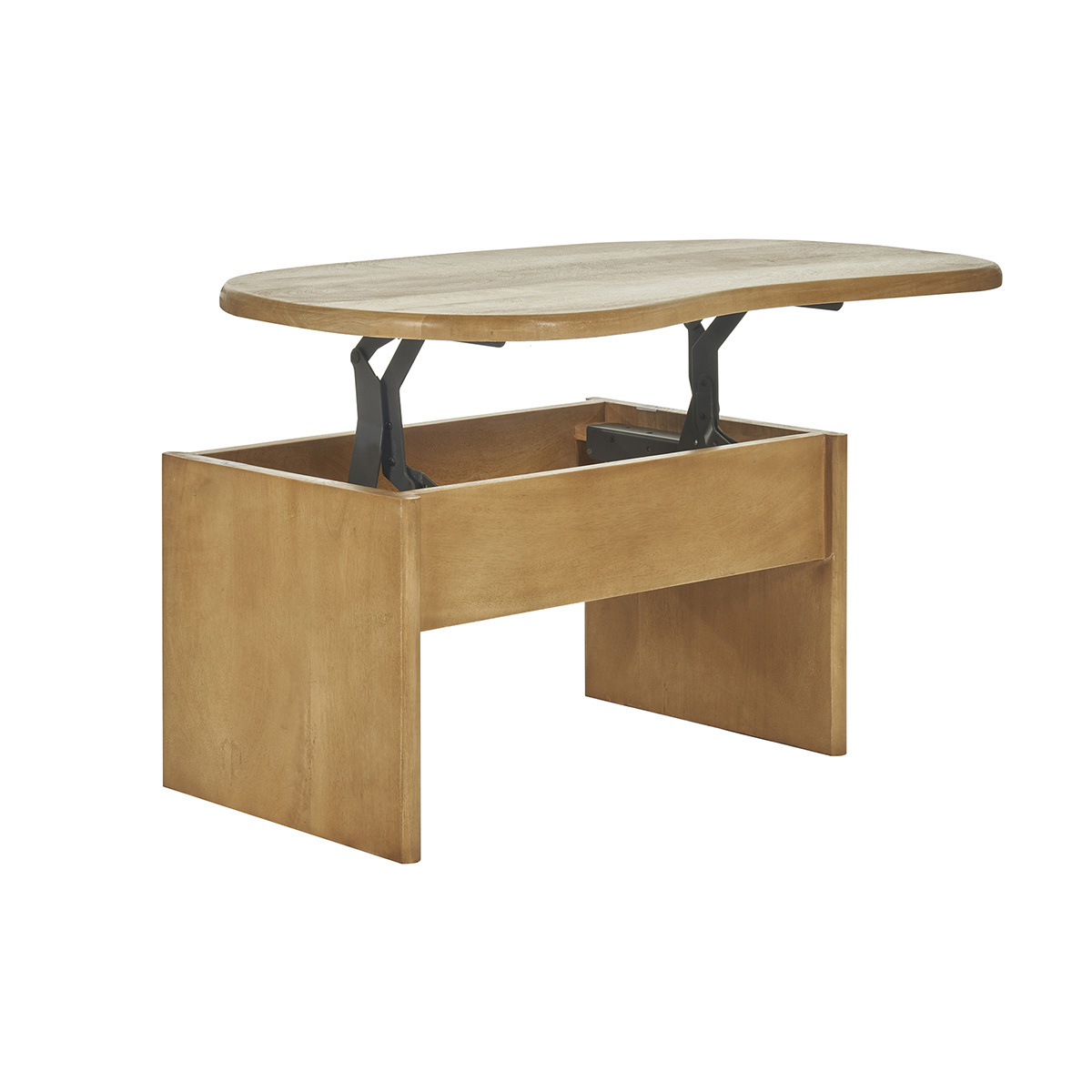 Table basse relevable design haricot avec rangement en bois manguier massif L95 cm KOKOA chêne clair, MILIBOO