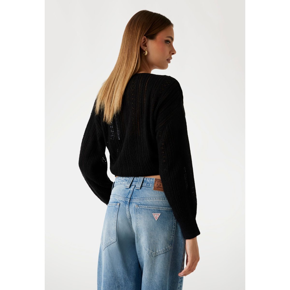 Pull Maille Ajourée Alpaga Mélangé noir, GUESS
