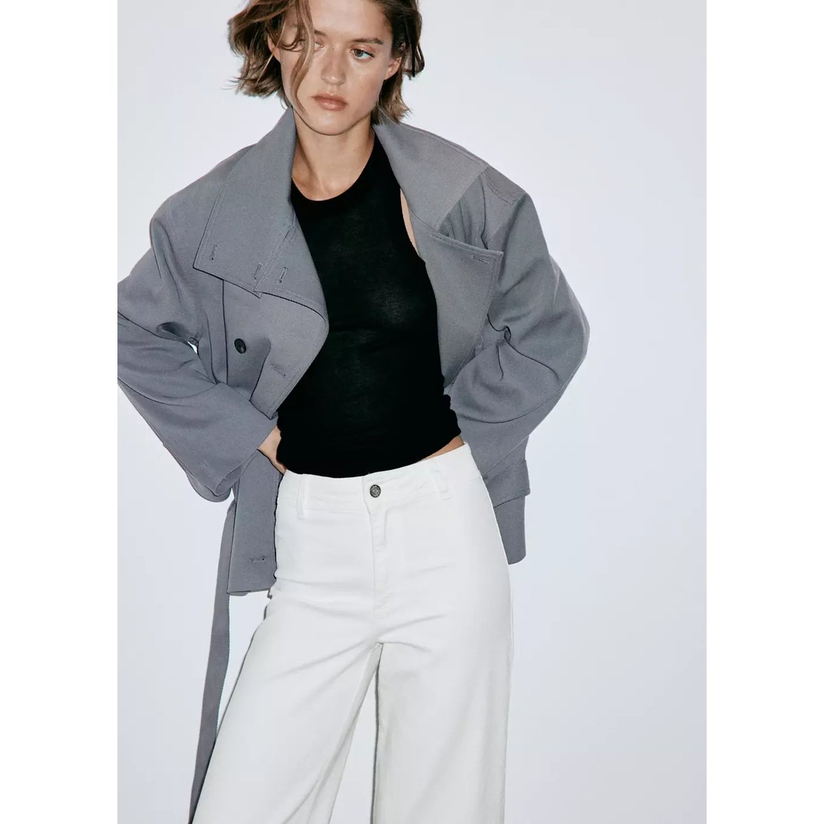 Jean style jupe-culotte Catherin taille haute blanc, MANGO