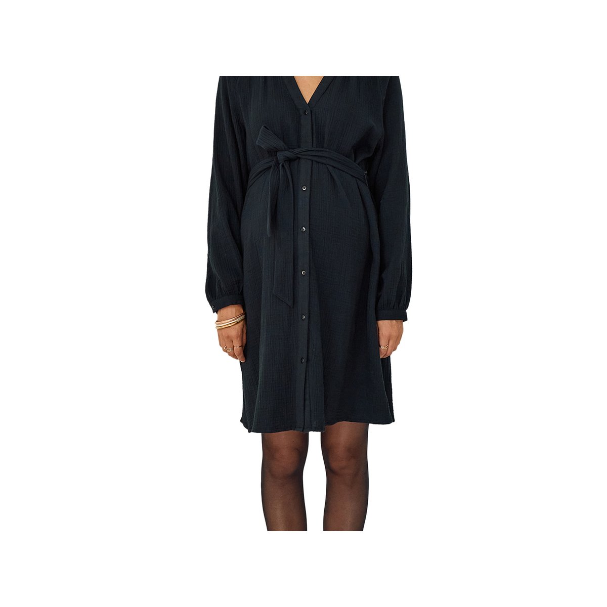 Robe courte en gaze de coton grossesse et allaitement noir, VERTBAUDET