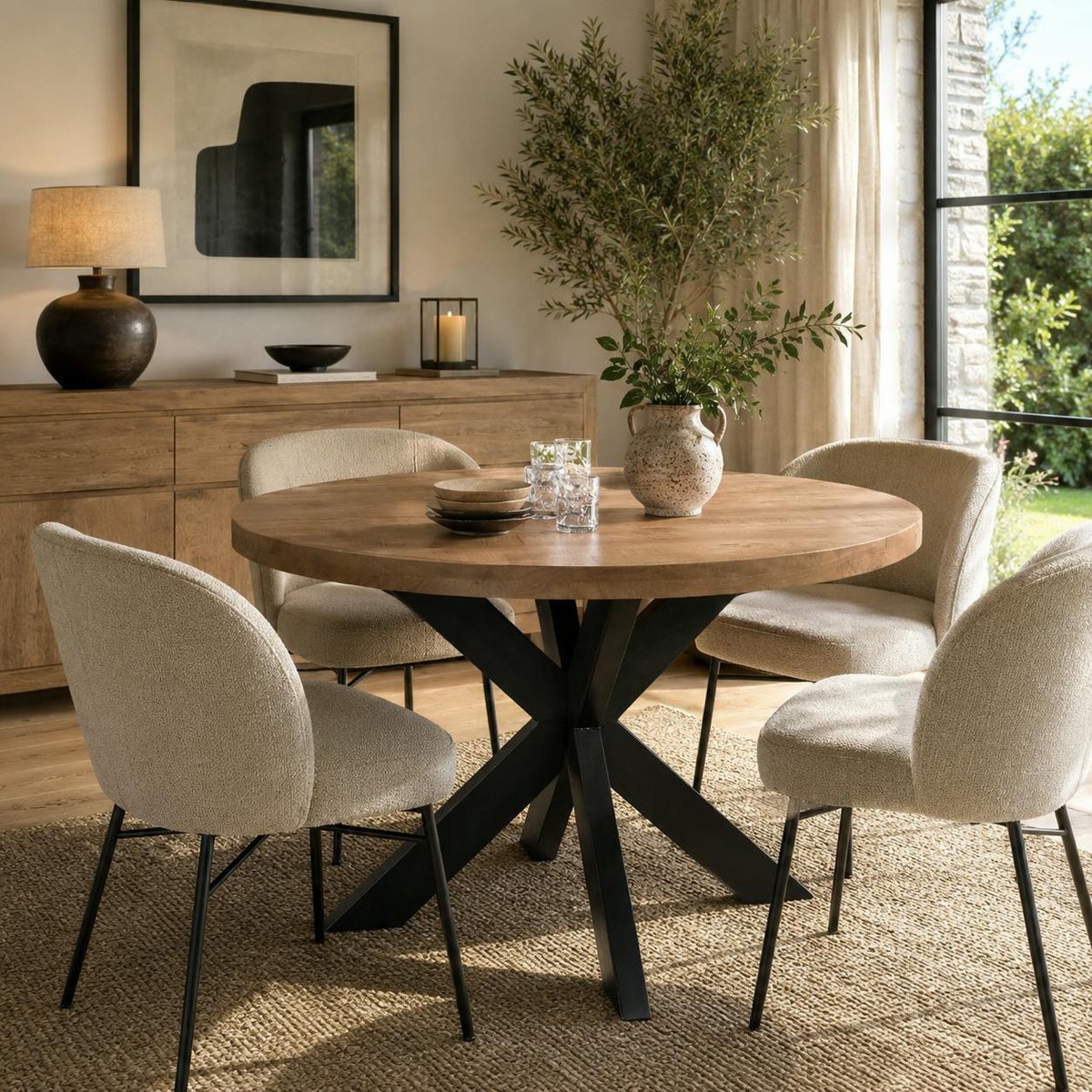 Table à manger ronde en bois de manguier Ø150 cm FULTON bois naturel, PIER IMPORT