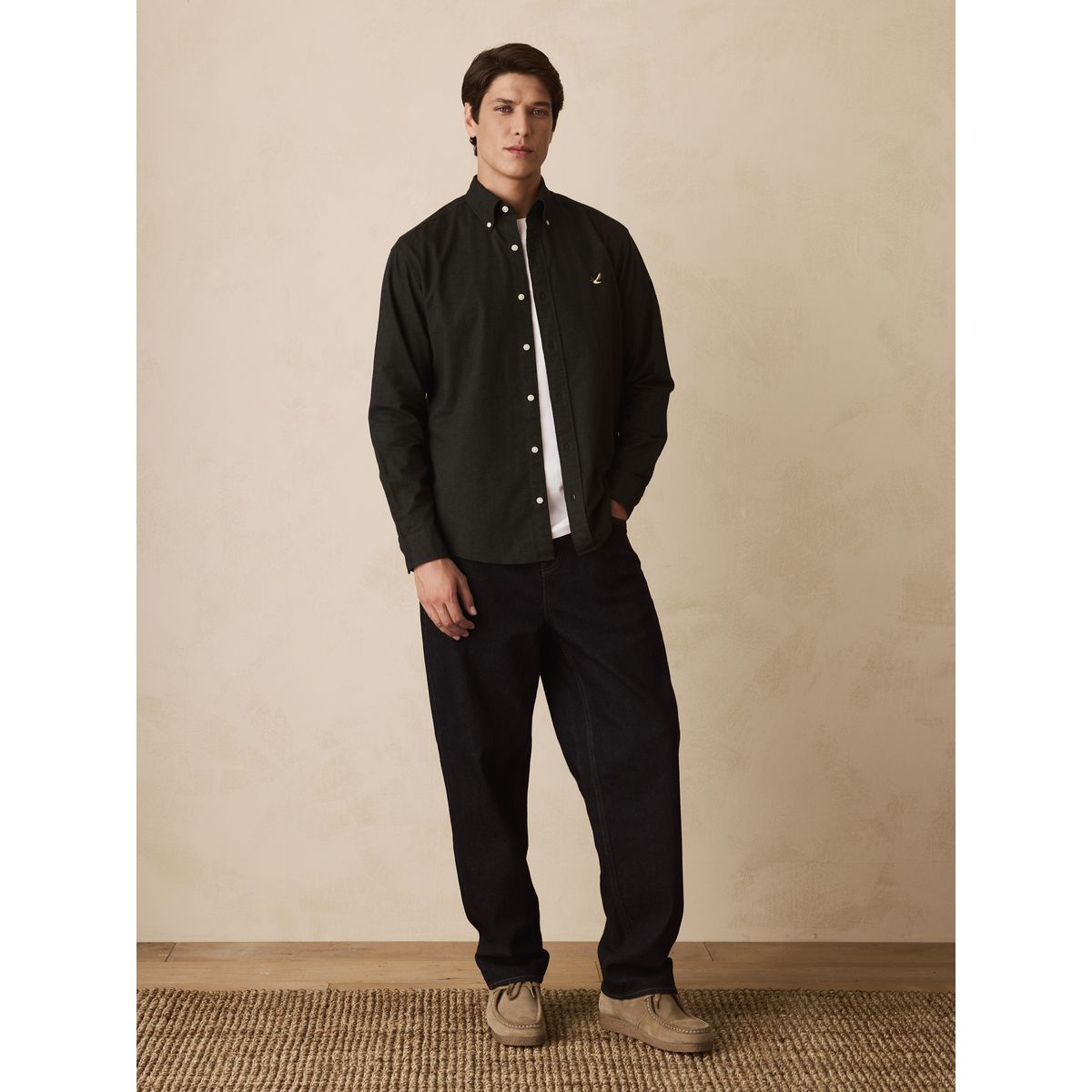 Chemise oxford effet brossé vert foncé, NEXT