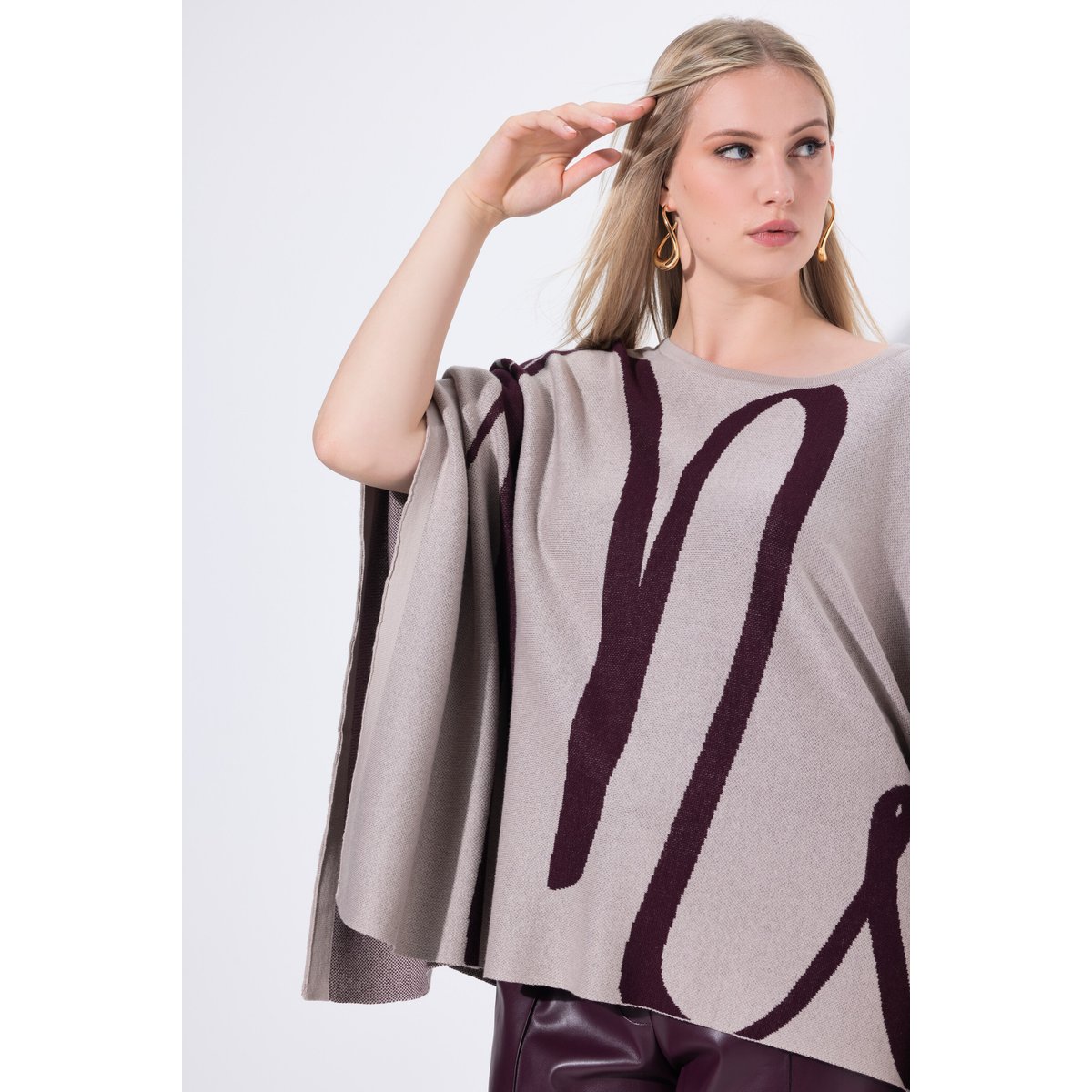 Poncho en maille oversize gris beige, ULLA POPKEN