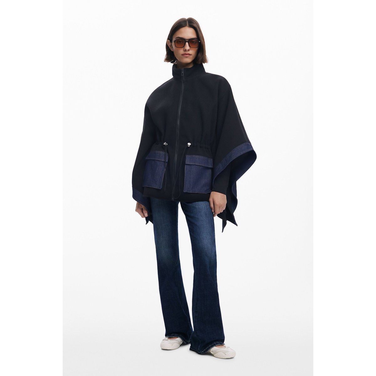 Poncho en denim combiné noir, DESIGUAL