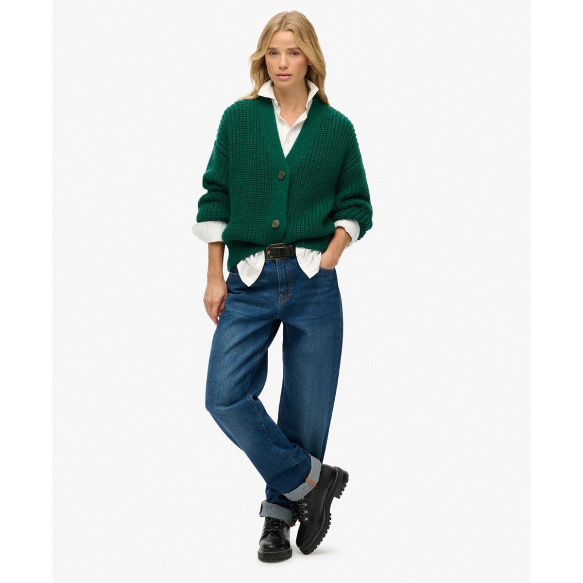 Cardigan Col V Épais vert, SUPERDRY