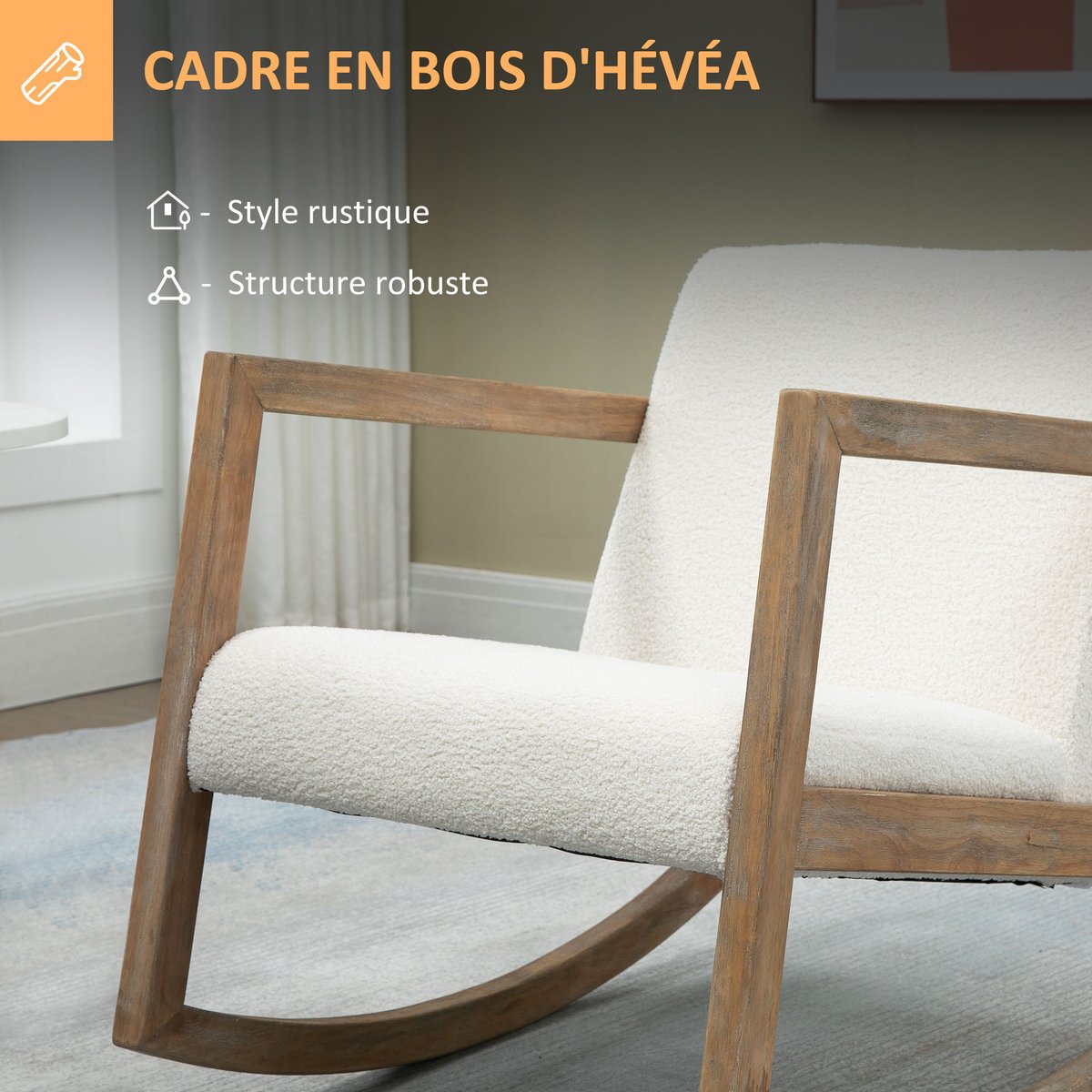 Fauteuil à bascule Polyester Crème blanc crème, HOMCOM