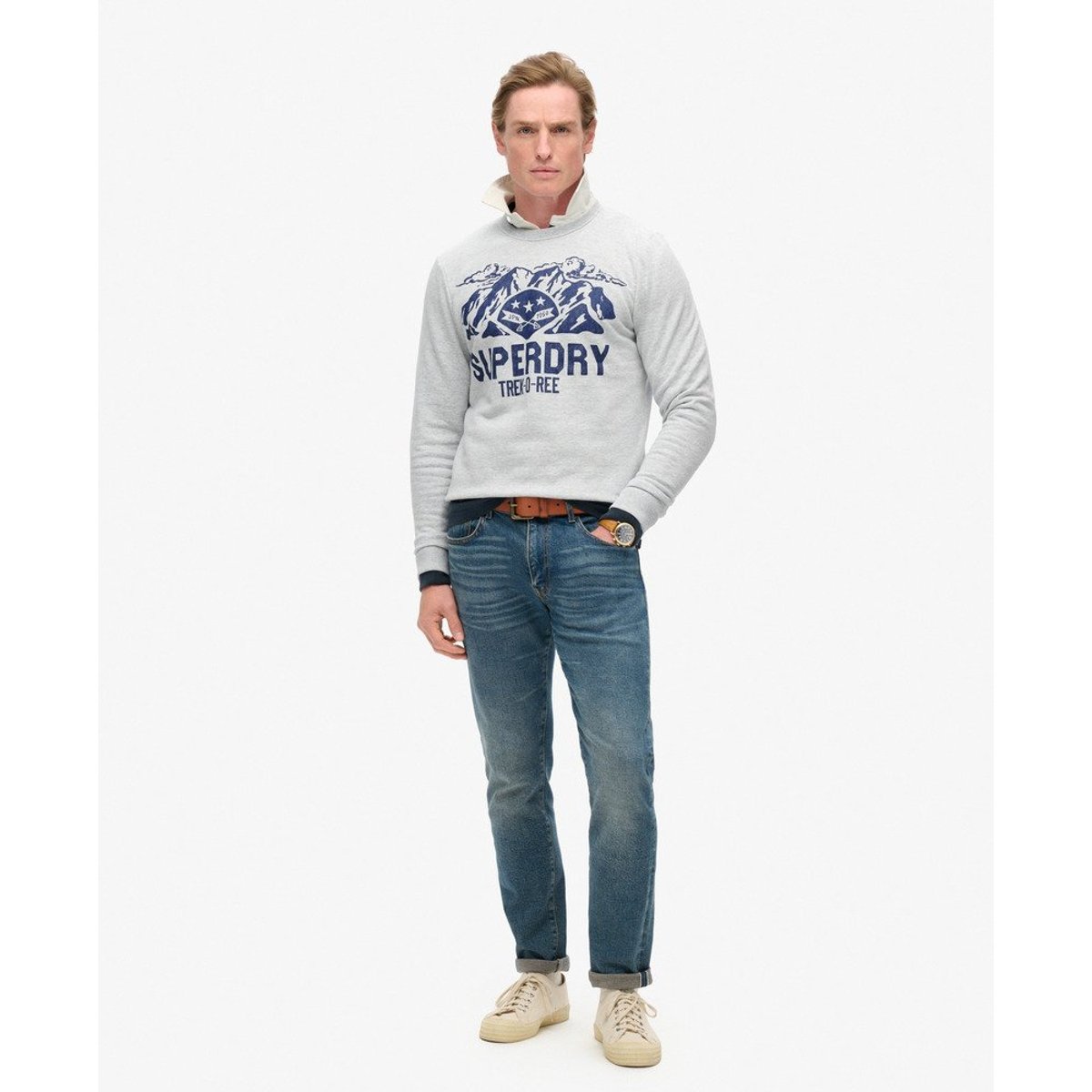 Sweat ras du cou à motif Outdoors gris flocon chiné, SUPERDRY