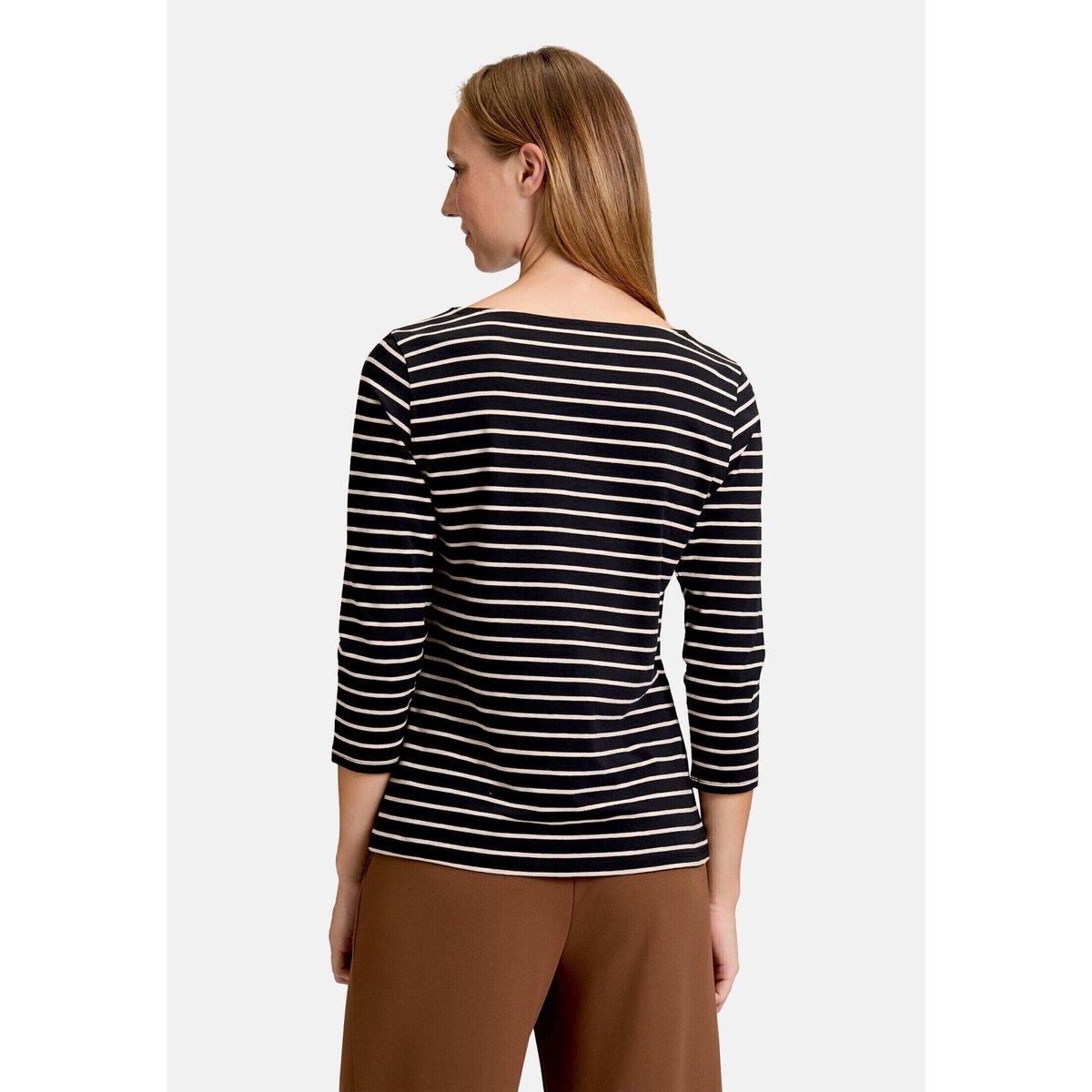 T-shirt à rainures à encolure bateau black/camel, BETTY BARCLAY