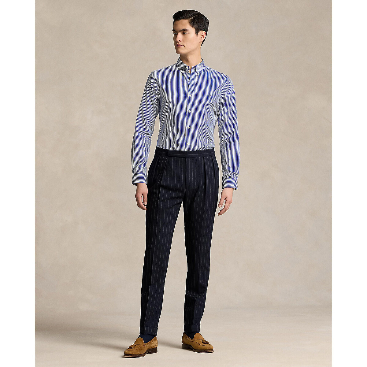 Slim-Fit-Hemd aus Stretch-Popeline weiss/blau, POLO RALPH LAUREN