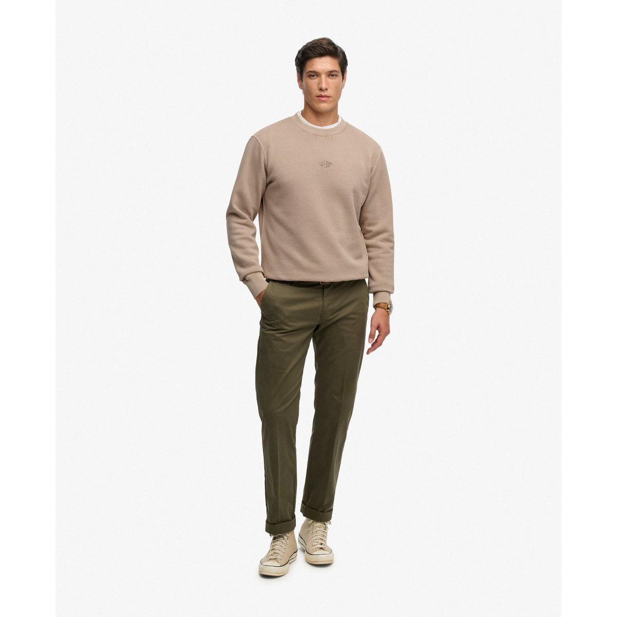 Pull Micro Logo Coupe Décontractée beige clair, SUPERDRY