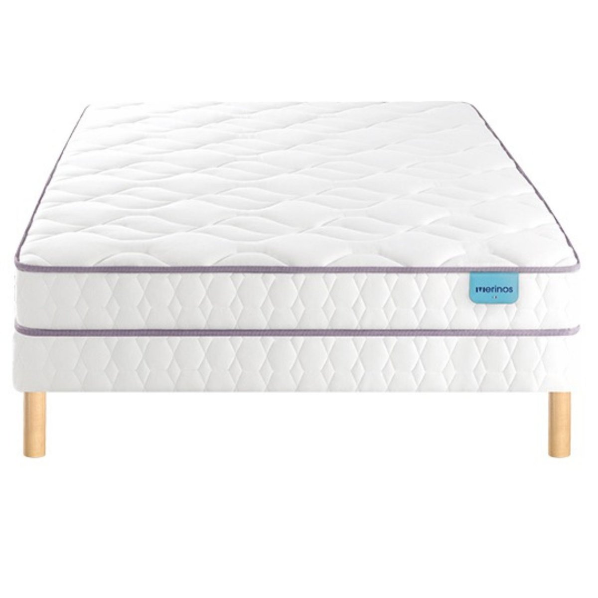 Ensemble matelas 100% latex HAPPY LIT, sommier TWIST et pieds blanc, MERINOS