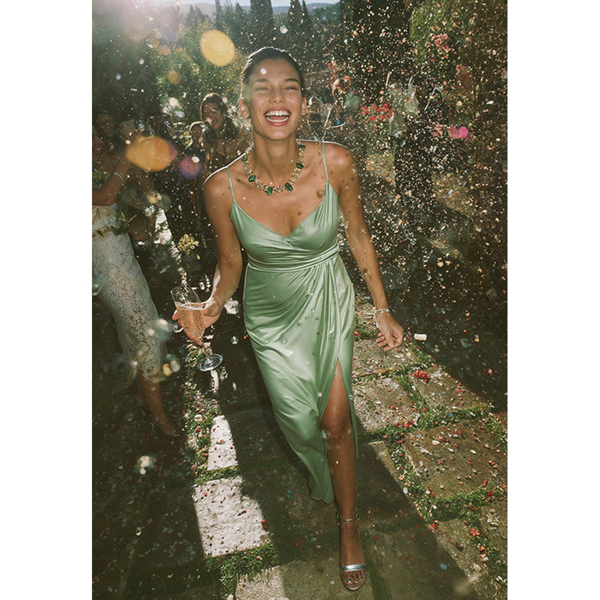 Robe de soirée dos-nu foggy green, VERA MONT