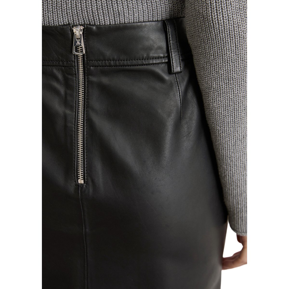 Mini-jupe en cuir regular en cuir nappa d'agneau souple noir, MARC O'POLO