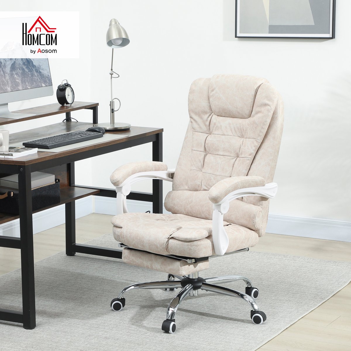 Fauteuil de bureau avec fonction massage crème, HOMCOM