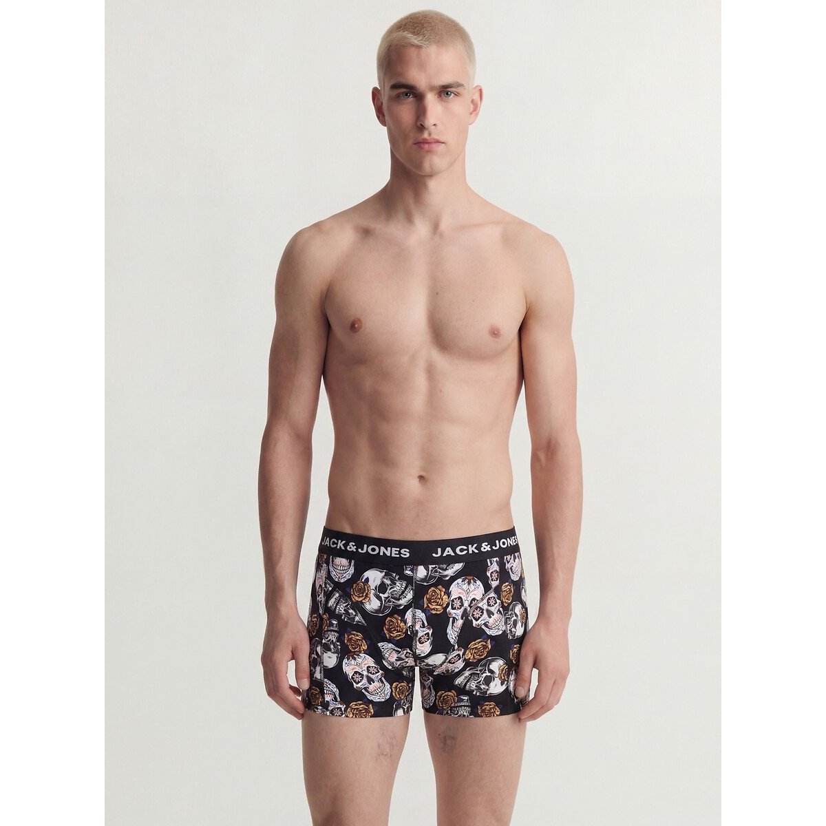 Lote de 3 calções boxer 1 liso + 2 estampados preto + preto + azul-marinho, JACK & JONES