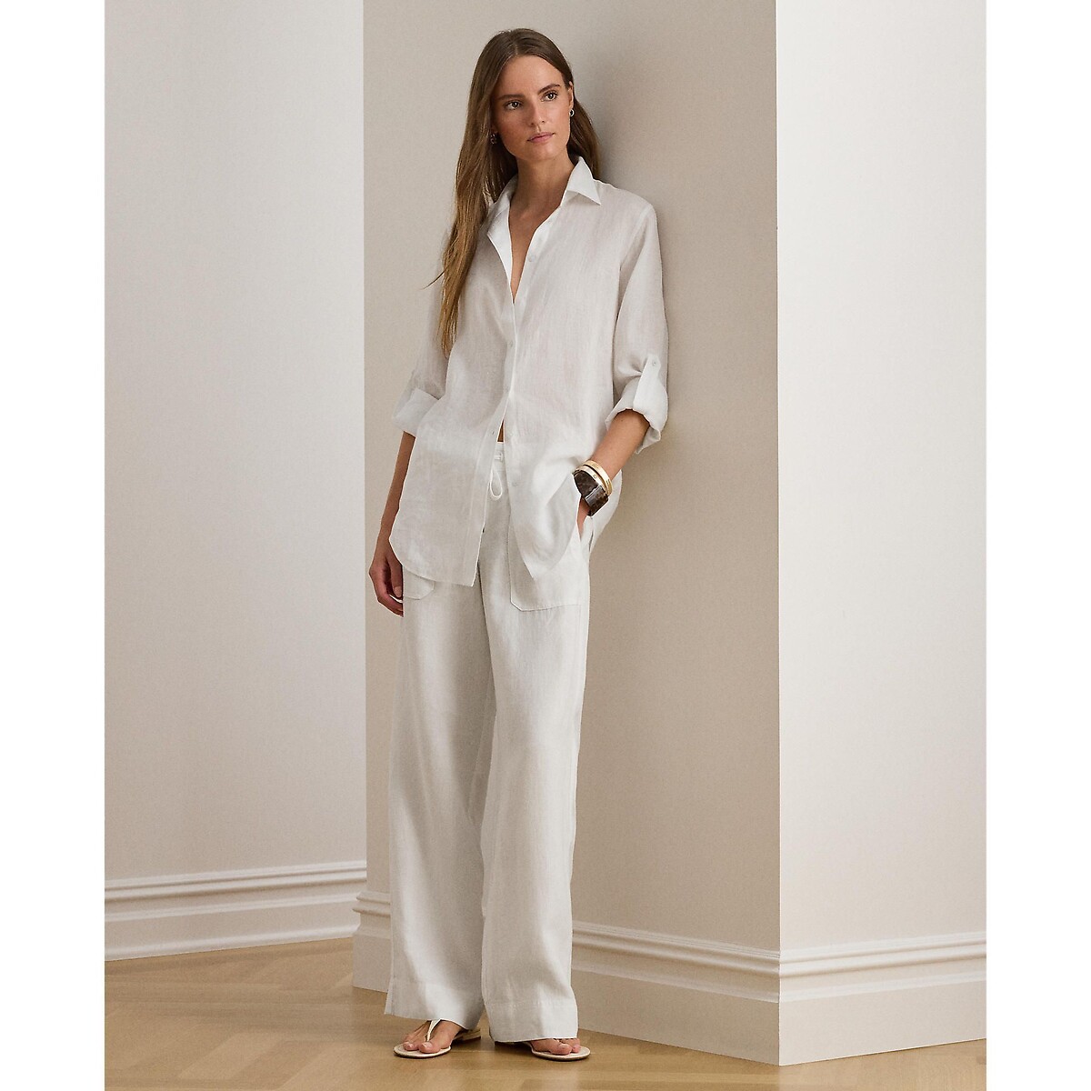 Pantalon large en lin, JOVONIE blanc, LAUREN RALPH LAUREN