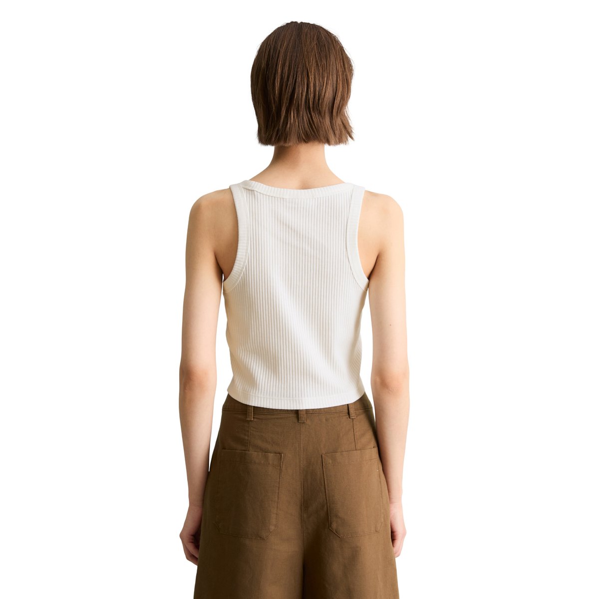 Top côtelé slim cropped en jersey stretch blanc, MARC O’POLO DENIM