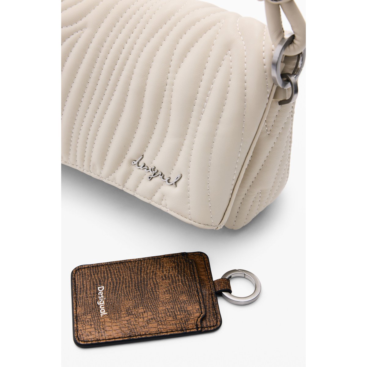Sac moyen gravé beige, DESIGUAL