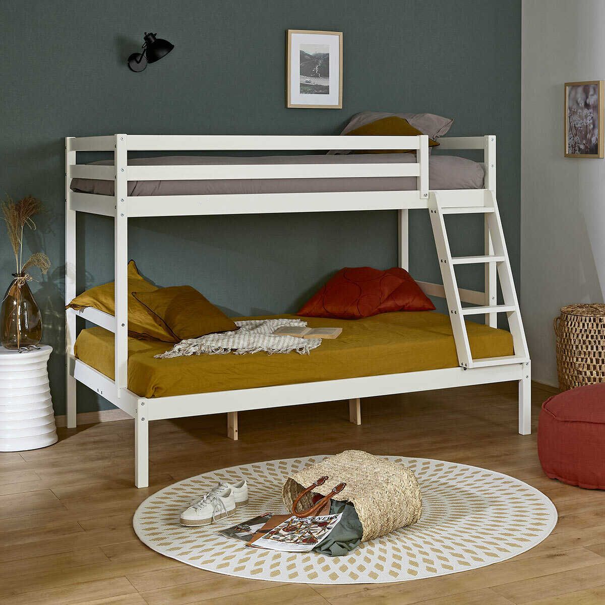 Pack lit superposé avec 2 matelas Bois massif JULIAN bois naturel, AKITEN RETAIL
