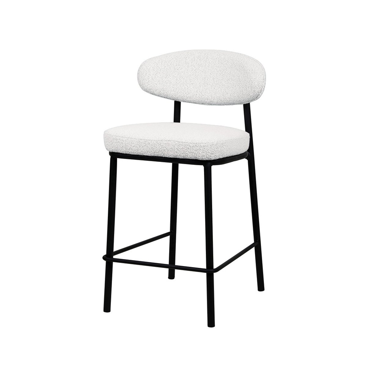 Lot de 2 chaises de bar en tissu bouclette, bois et métal H65cm- RODE écru chiné, DRAWER
