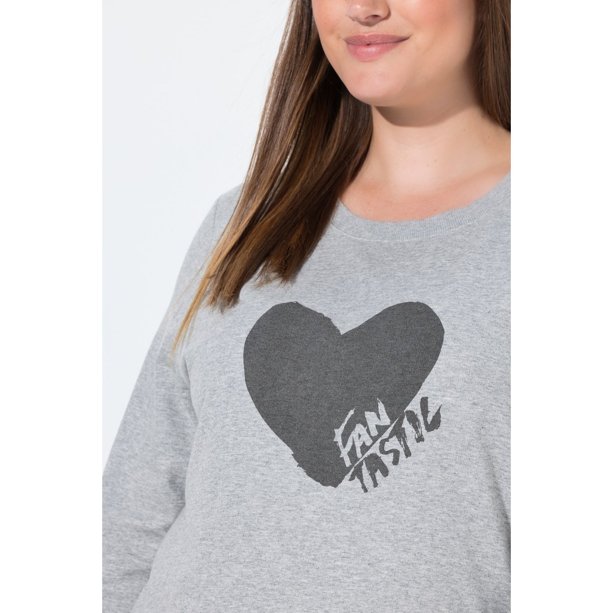 Sweat-shirt col rond et manches longues gris clair chiné, ULLA POPKEN