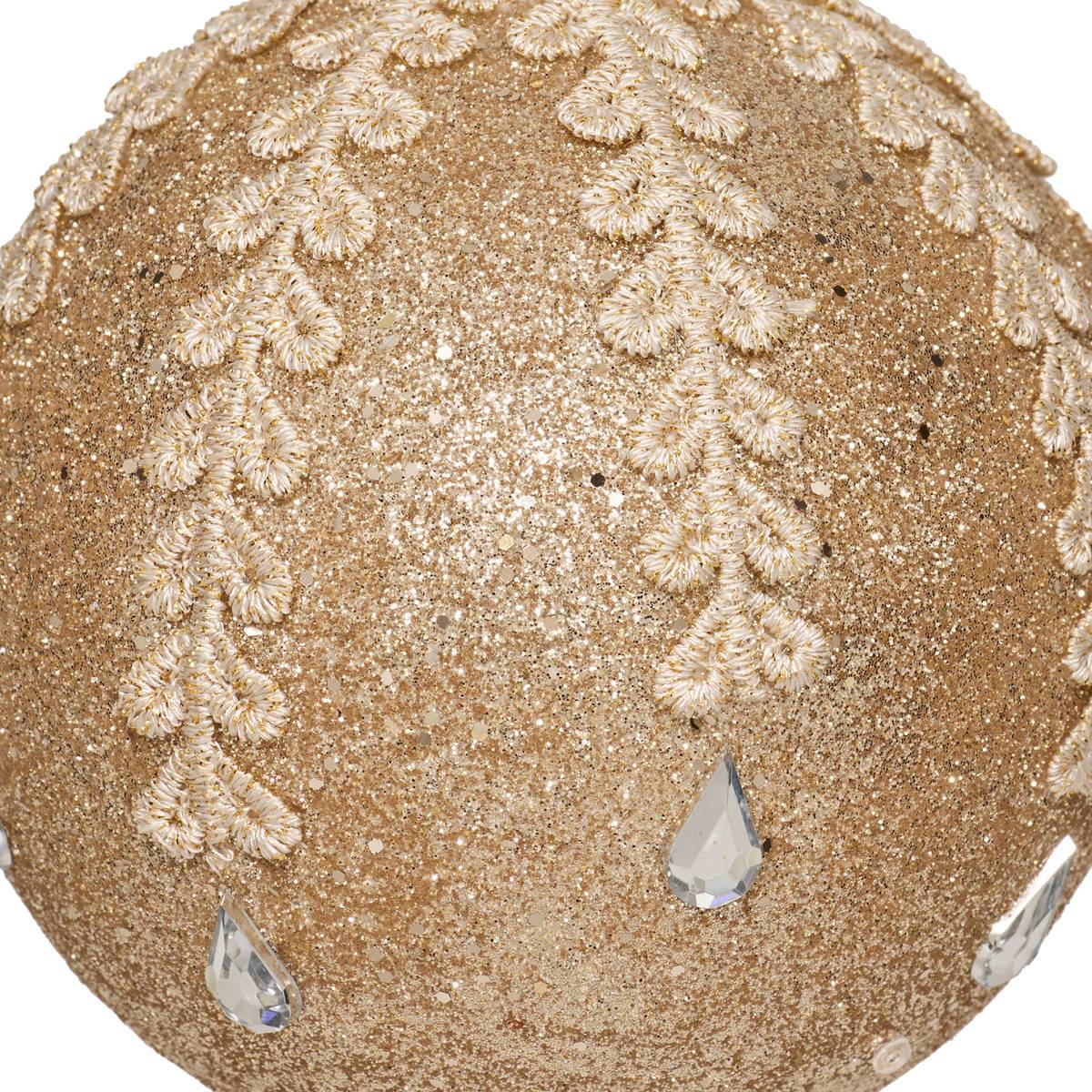 Boule broderies D.10 cm champagne, FEERIC LIGHTS & CHRISTMAS
