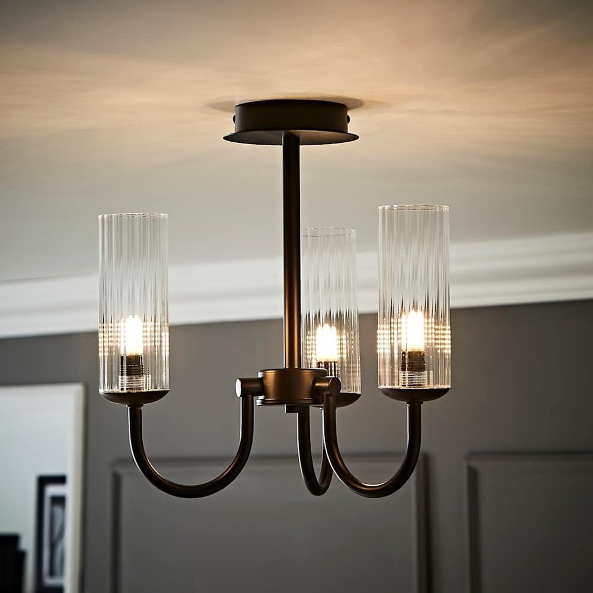 Caryn 3-Light Chandelier Ceiling Light with Ribbed Glass Shades black, SO'HOME