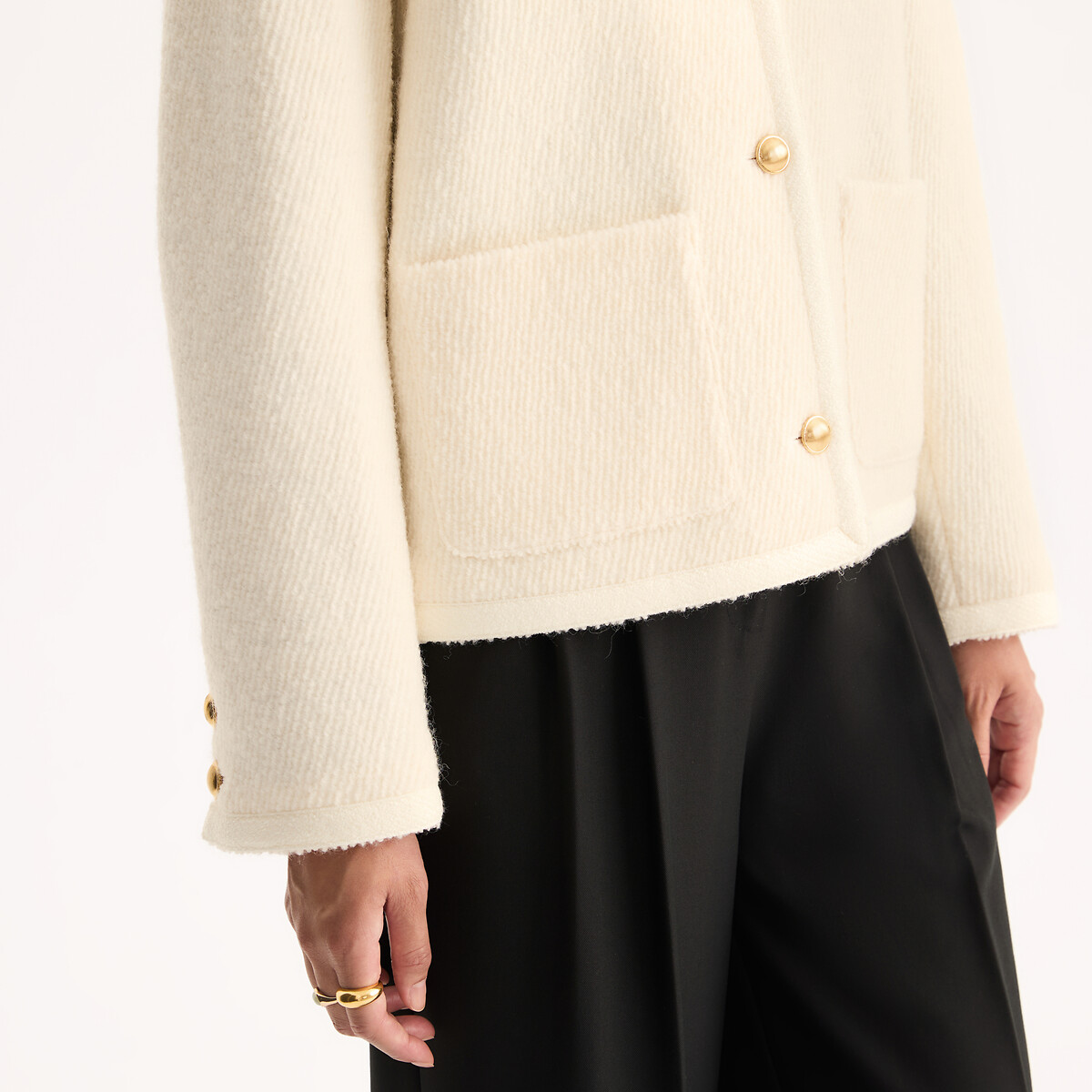 Giacca girocollo oversize in misto lana ecru , ANNE WEYBURN