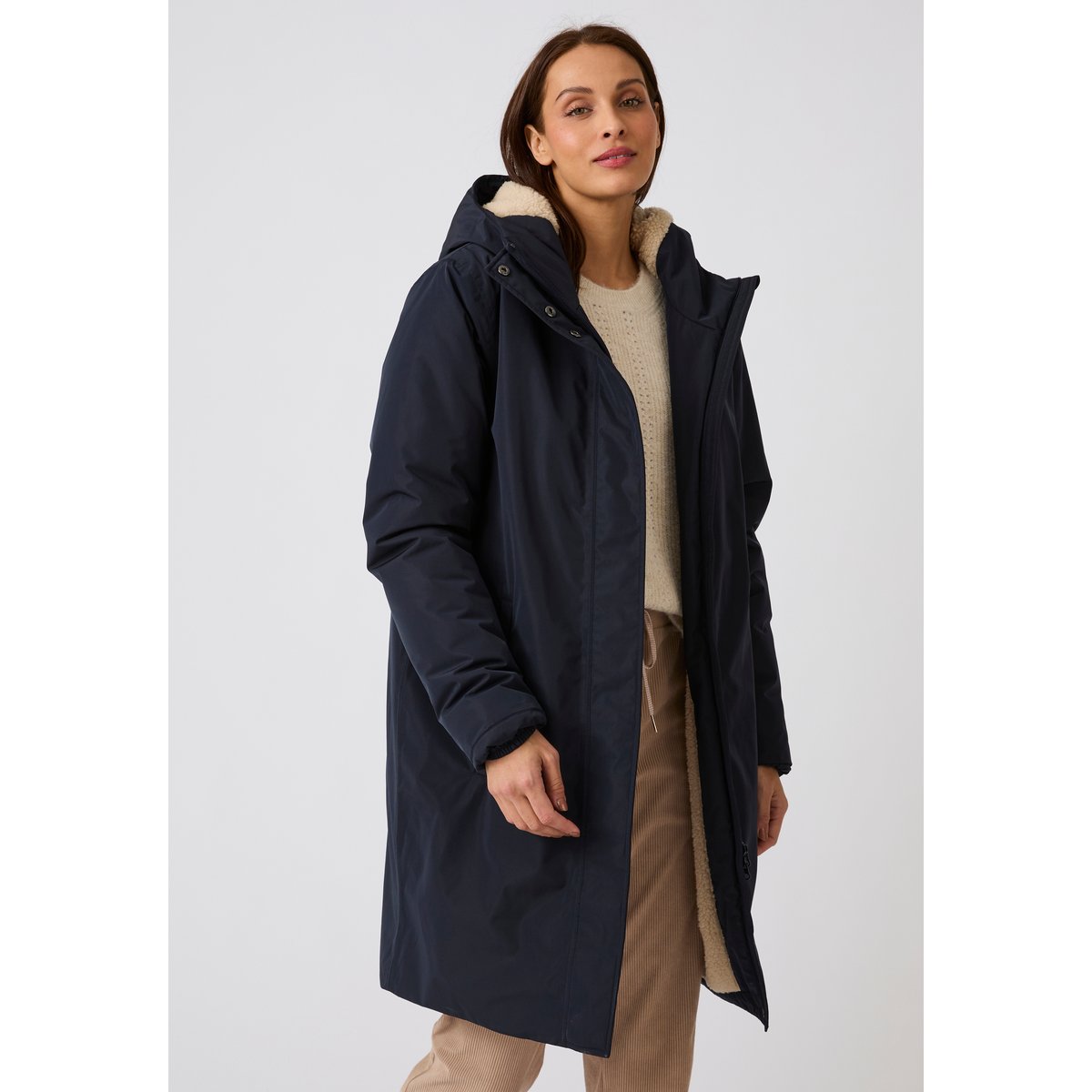 Parka Thermolactyl RainProtect, doublée maille sherpa bleu marine, DAMART