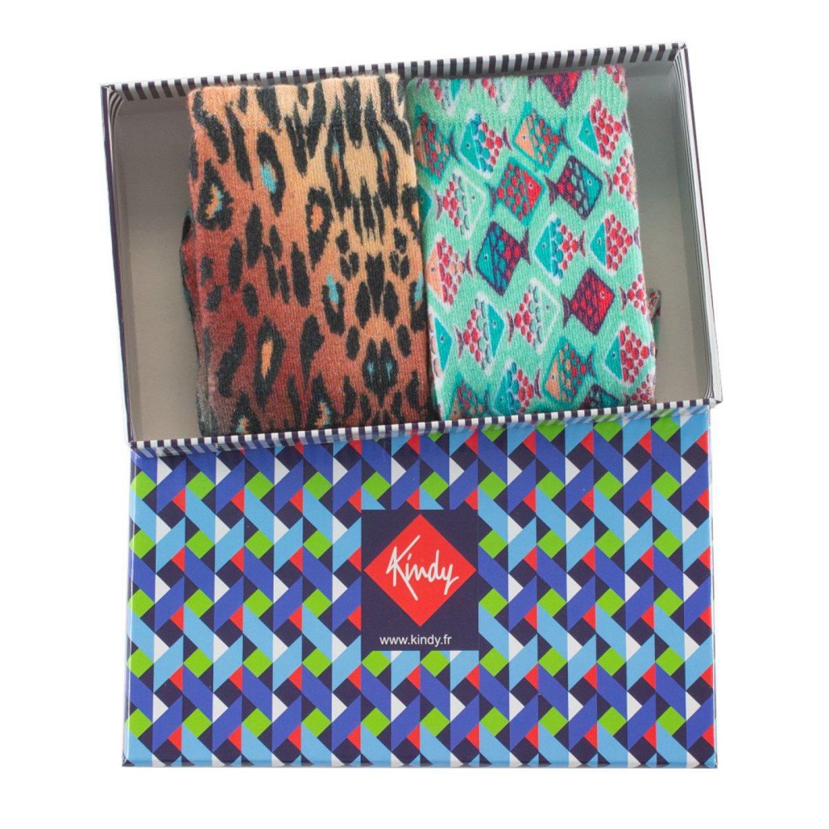 Coffret de 2 mi-chaussettes imprimées Femme en viscose de bambou turquoise rose, KINDY